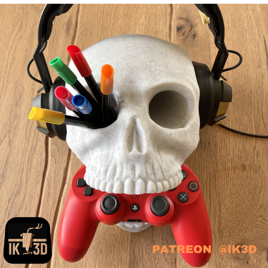 Dark Skull Headset & Gaming Controller Stand | Pen Holder Desk Organizer