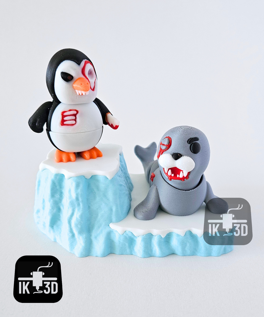 Mini Flexi Articulated Killer Penguin & Sea Lion 3D Printed Desk Diorama