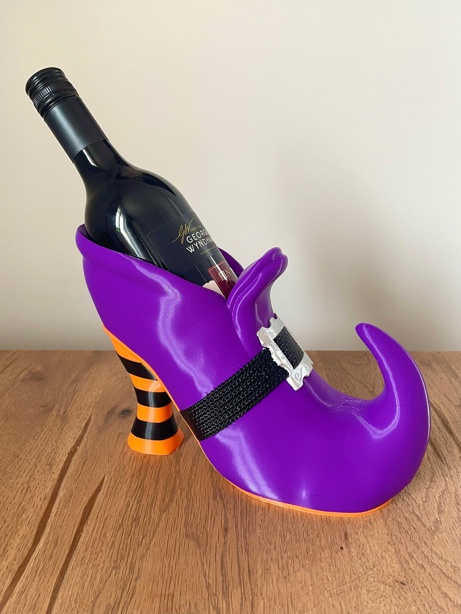 Sculpted Witch Shoe Wine Bottle Holder - Spooky Halloween Decor & Gift