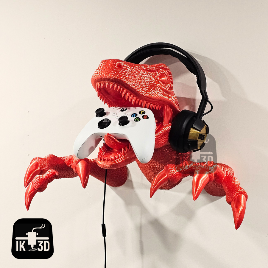 Fearsome Velociraptor Head Wall Mount - Headset & Key Holder for Gamers & Dino Fans
