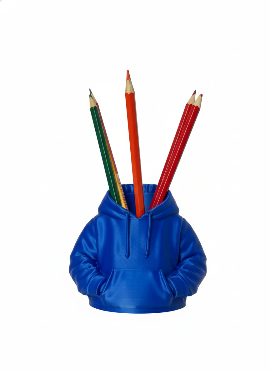 Hoodie Pen Holder – 3D Printed Desk Organiser - AI generated