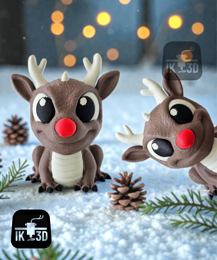 Festive Christmas Baby Dragon Decoration with Reindeer Antlers & Red Nose