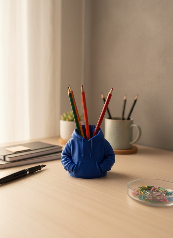 Hoodie Pen Holder – 3D Printed Desk Organiser - AI generated