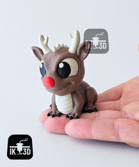 Festive Christmas Baby Dragon Decoration with Reindeer Antlers & Red Nose