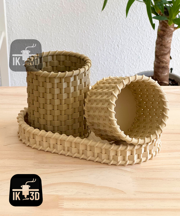 Wicker-Style 3D Printed Containers - Set of 3 Stackable Storage Organizers