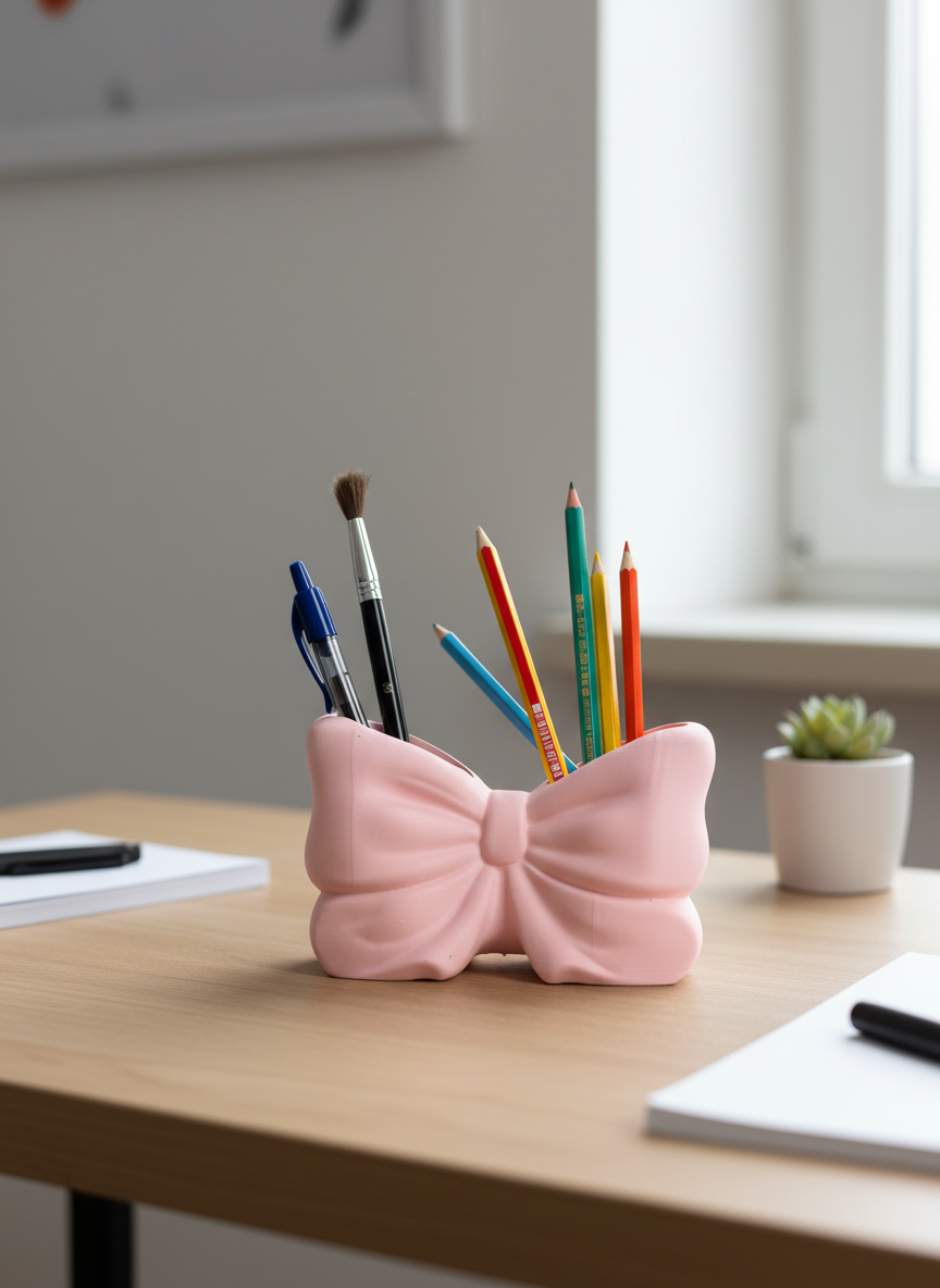 Bow Ribbon Pen Holder – 3D Printed Desk Organiser - AI generated