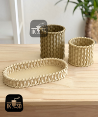 Wicker-Style 3D Printed Containers - Set of 3 Stackable Storage Organizers