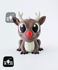 Festive Christmas Baby Dragon Decoration with Reindeer Antlers & Red Nose