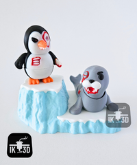 Mini Flexi Articulated Killer Penguin & Sea Lion 3D Printed Desk Diorama