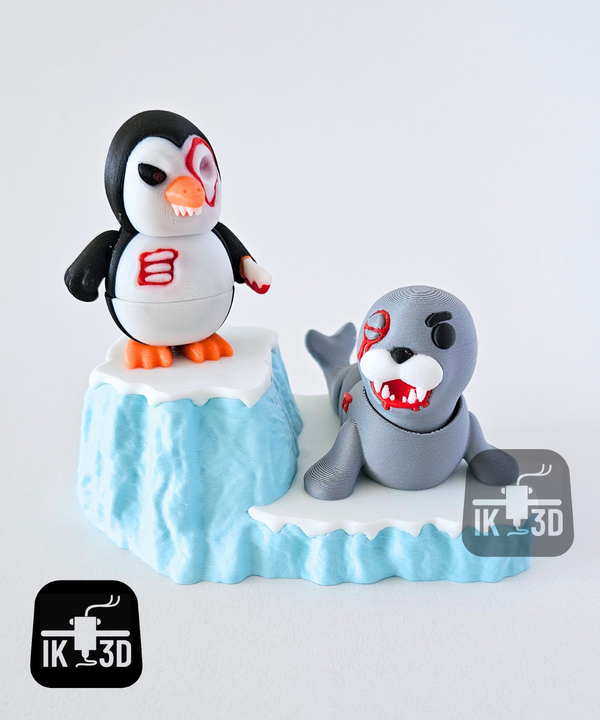Mini Flexi Articulated Killer Penguin & Sea Lion 3D Printed Desk Diorama