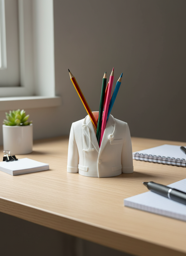 Doctor Suit Pen Holder – 3D Printed Desk Organiser - AI generated