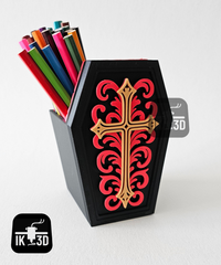 Spooky Coffin Pen Holder Gothic Desk Organizer & Stationery Storage