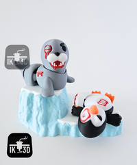 Mini Flexi Articulated Killer Penguin & Sea Lion 3D Printed Desk Diorama