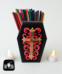 Spooky Coffin Pen Holder Gothic Desk Organizer & Stationery Storage