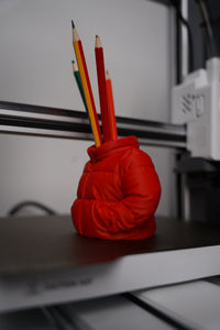 Stylish Puffer Jacket Pen Holder - 3D Printed Desk Organizer for Stationery