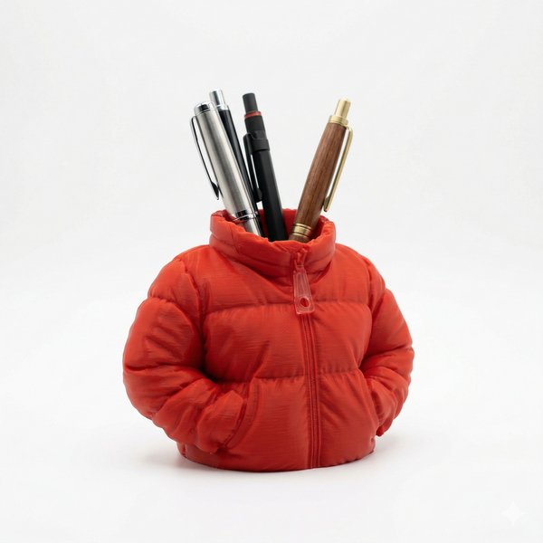 Stylish Puffer Jacket Pen Holder - 3D Printed Desk Organizer for Stationery