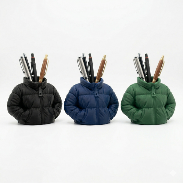 Stylish Puffer Jacket Pen Holder - 3D Printed Desk Organizer for Stationery