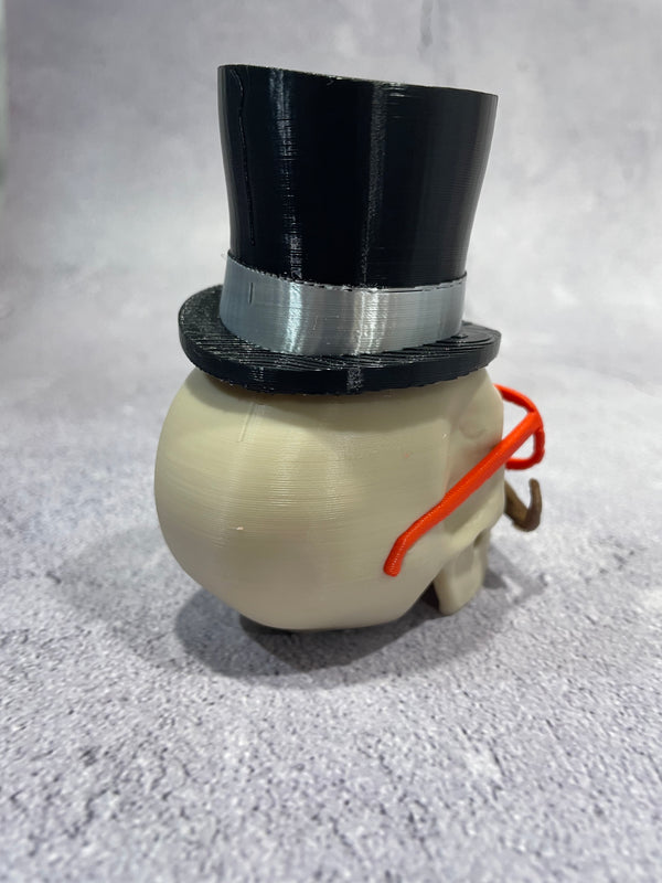 Victorian Gothic Dapper Skull Figurine with Top Hat, Moustache & Glasses