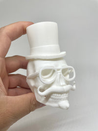 Victorian Gothic Dapper Skull Figurine with Top Hat, Moustache & Glasses