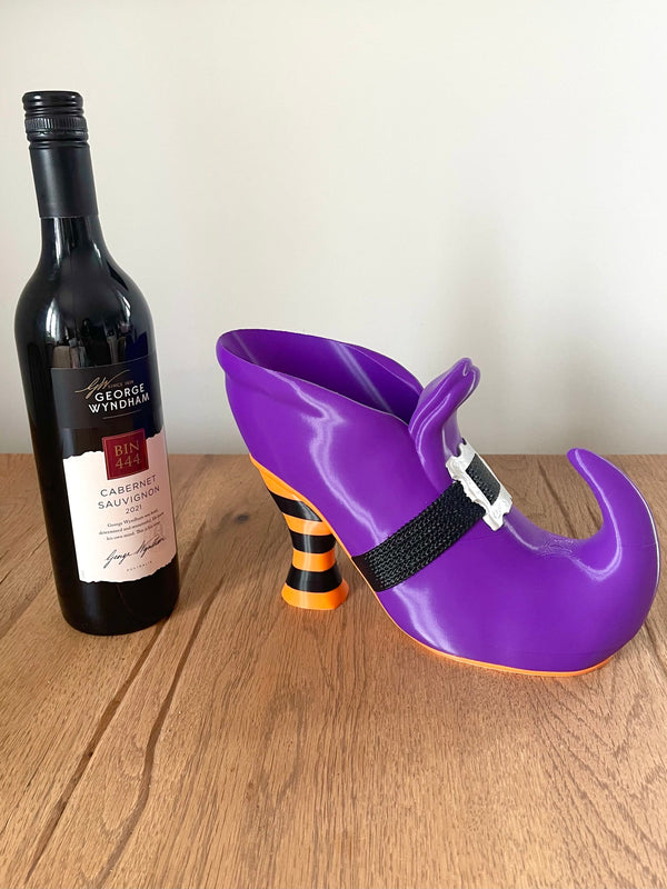 Sculpted Witch Shoe Wine Bottle Holder - Spooky Halloween Decor & Gift