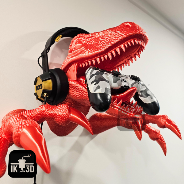Fearsome Velociraptor Head Wall Mount - Headset & Key Holder for Gamers & Dino Fans