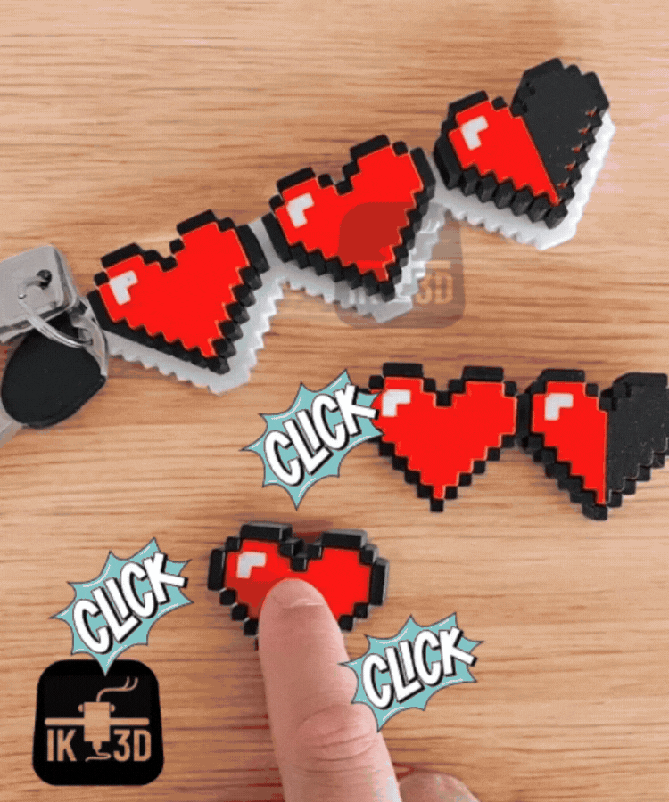 Retro 8-Bit Pixel Heart Fidget Clicker - Gamer Stress Relief Desk Toy Keychain