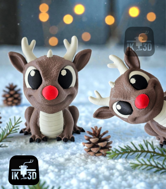 Festive Christmas Baby Dragon Decoration with Reindeer Antlers & Red Nose