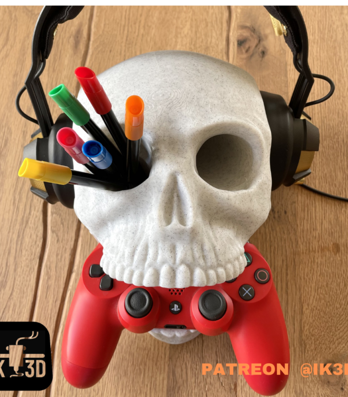 Dark Skull Headset & Gaming Controller Stand | Pen Holder Desk Organizer