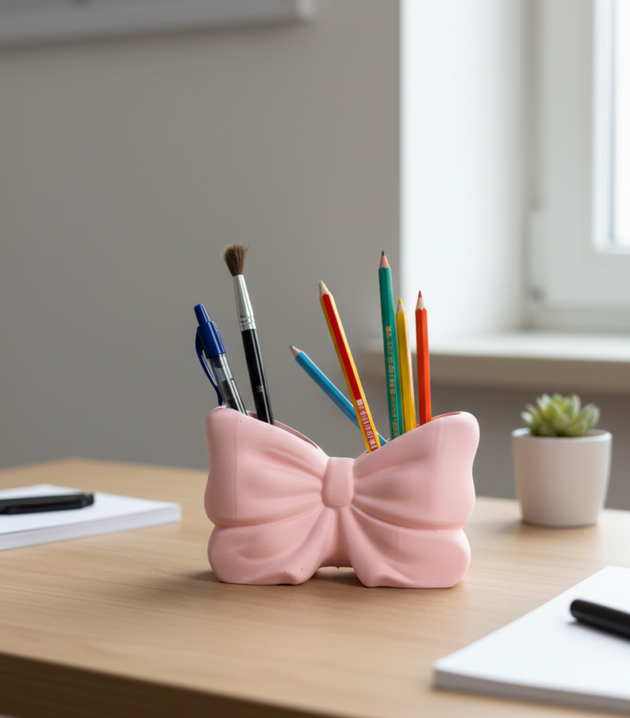 Bow Ribbon Pen Holder – 3D Printed Desk Organiser - AI generated
