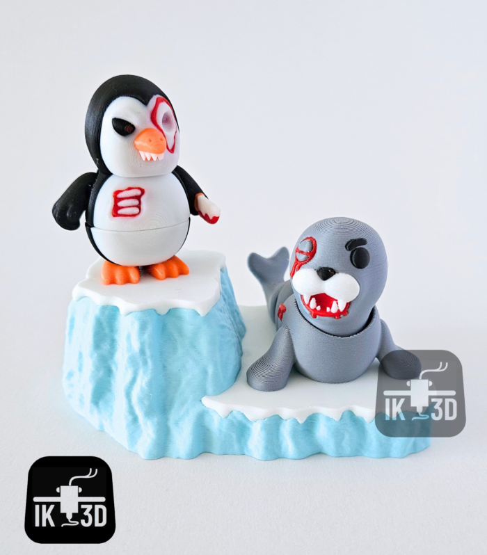 Mini Flexi Articulated Killer Penguin & Sea Lion 3D Printed Desk Diorama