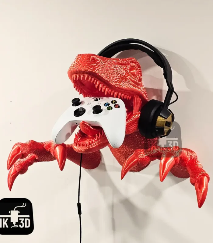 Fearsome Velociraptor Head Wall Mount - Headset & Key Holder for Gamers & Dino Fans