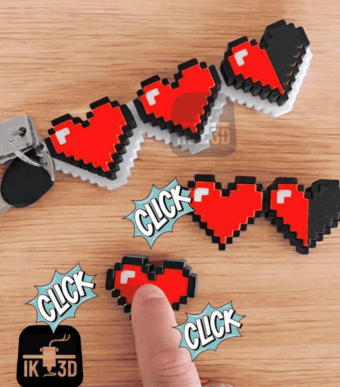 Retro 8-Bit Pixel Heart Fidget Clicker - Gamer Stress Relief Desk Toy Keychain